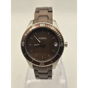 Fossil Women's ES3041 Stella Mini Brown Stainless Steel Watch. CHIP IN CRYSTAL